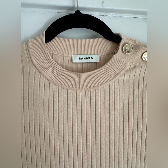 Sandro Alyssa ribbed mini dress in beige - Picture 3 of 8